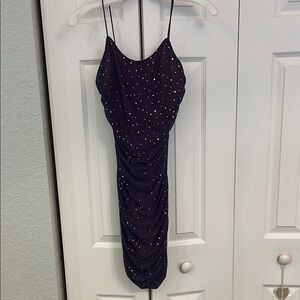 Purple Mini Bodycon Dress with Ruched Sequin Style for Cocktail